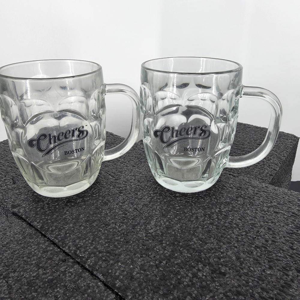 Set of 2 Cheers Boston Beer Mugs Dimpled Glass Steins 2012 CBS Studios TV Show